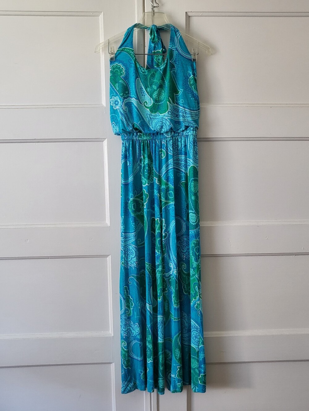 Tori Richard Women XS Blue Green Paisley Halter Wide Leg Jumpsuit Made in Hawaii